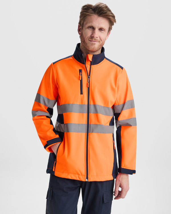 ROLY WRK ANTARES Men's high-visibility softshell jacket in lead/fluor yellow - promotional clothing printed with your