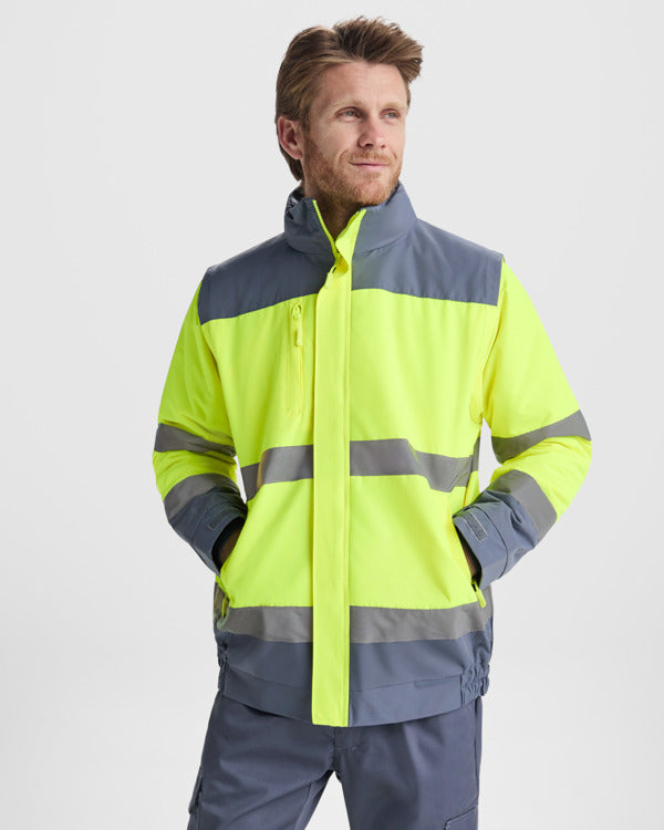 ROLY WRK EPSYLON Men's high-visibility padded jacket in lead/fluor yellow - promotional clothing printed with your company