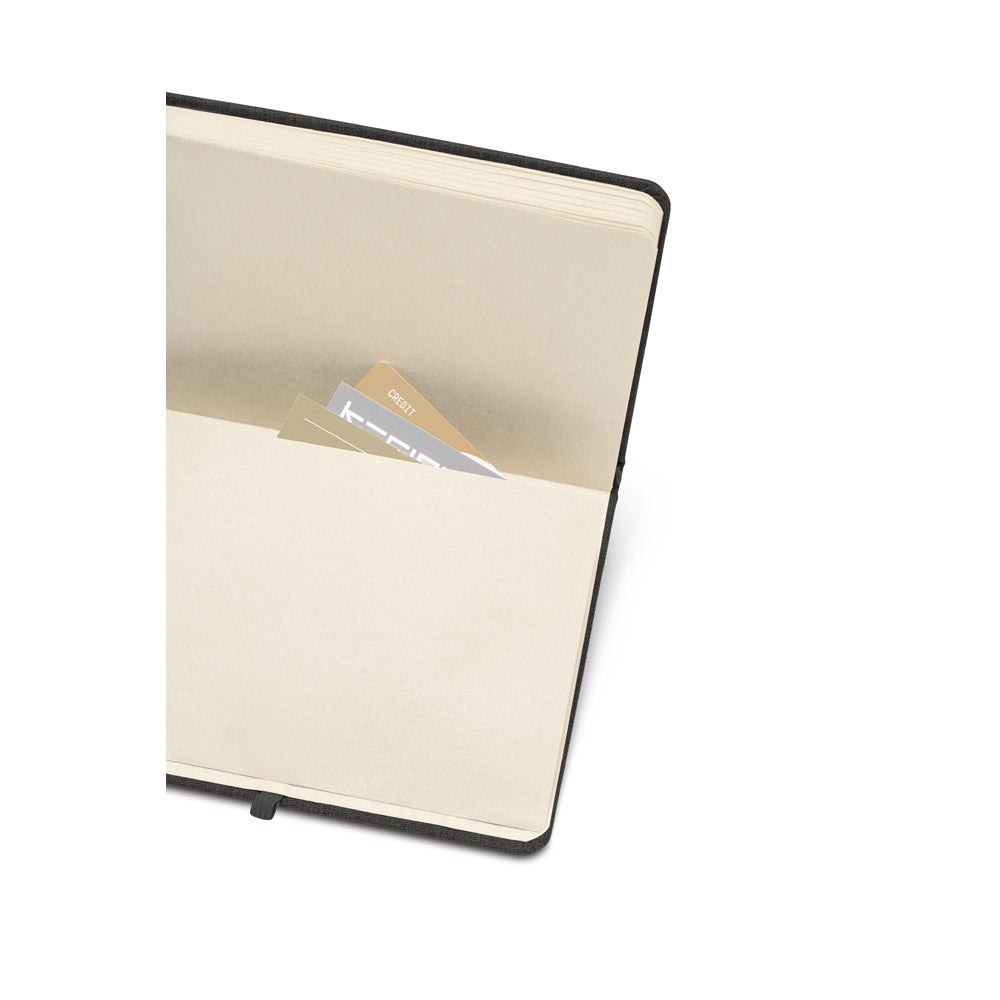 MATISSE promotional notebook in black (detail view) with custom logo branding