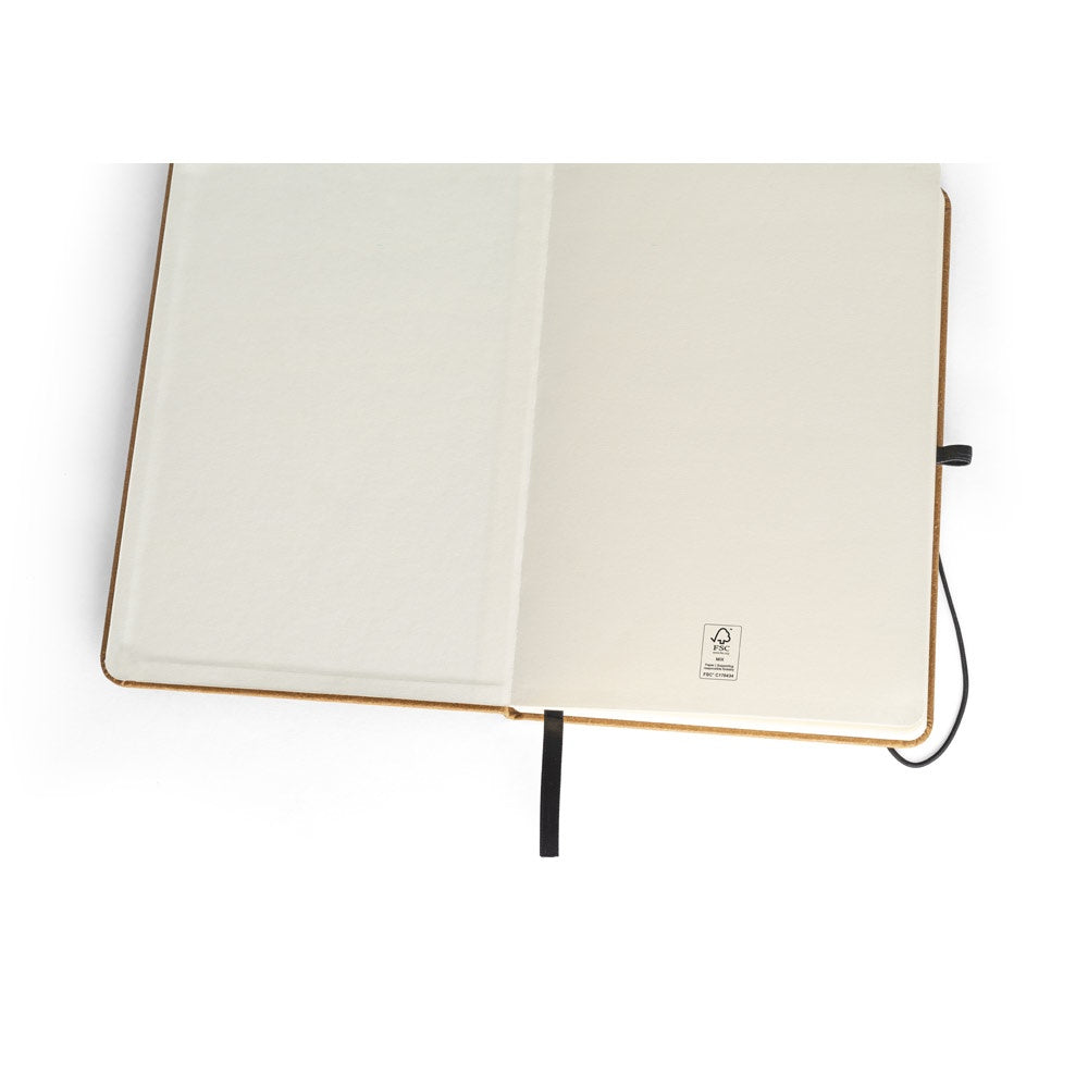 MATISSE promotional notebook in light brown (detail view) with custom logo branding