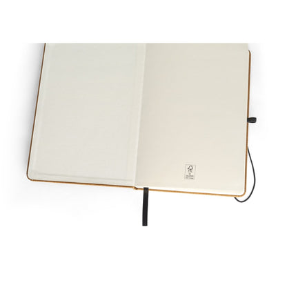 MATISSE promotional notebook in light brown (detail view) with custom logo branding