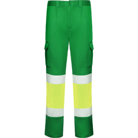 ROLY WRK DAILY STRETCH HV Men's high-visibility trousers in garden green/fluor yellow - promotional clothing printed with