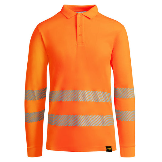 ROLY WRK ATRIO LS Men's high-visibility long-sleeve polo shirt in fluor orange - promotional clothing printed with your