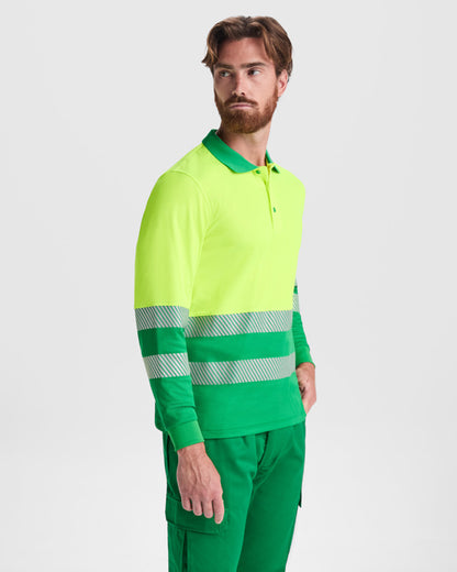 ROLY WRK ATRIO LS Men's high-visibility long-sleeve polo shirt in fluor yellow - promotional clothing printed with your