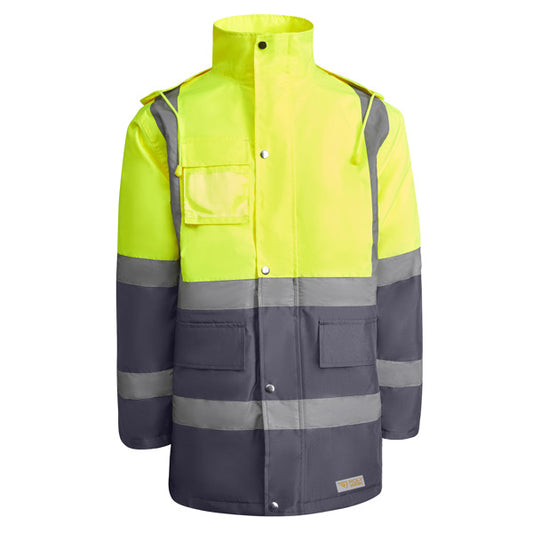 ROLY WRK MERAK Men's high-visibility parka in lead/fluor yellow - promotional clothing printed with your company logo