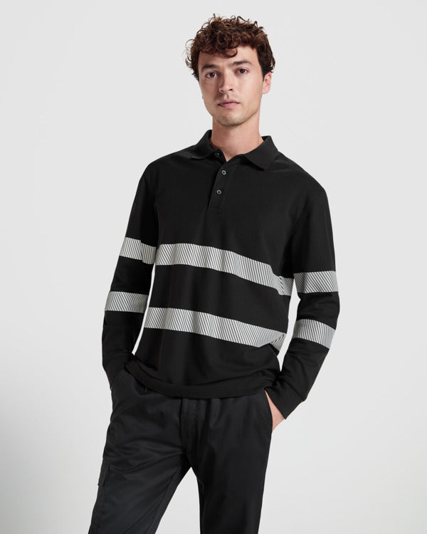 ROLY WRK FORAN L/S Unisex high-visibility long-sleeve polo shirt in black - promotional clothing printed with your company