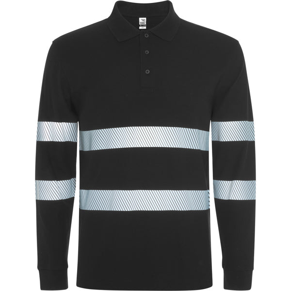 ROLY WRK FORAN L/S Unisex high-visibility long-sleeve polo shirt in black - promotional clothing printed with your company