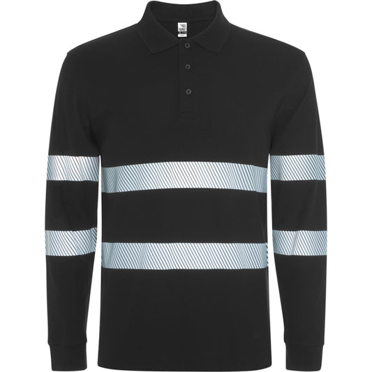 ROLY WRK FORAN L/S Unisex high-visibility long-sleeve polo shirt in black - promotional clothing printed with your company