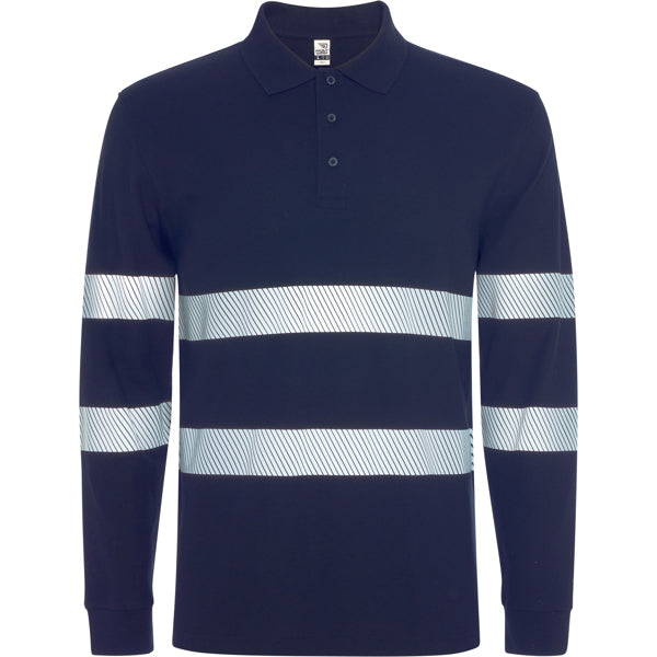 ROLY WRK FORAN L/S Unisex high-visibility long-sleeve polo shirt in navy blue - promotional clothing printed with your