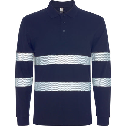 ROLY WRK FORAN L/S Unisex high-visibility long-sleeve polo shirt in navy blue - promotional clothing printed with your
