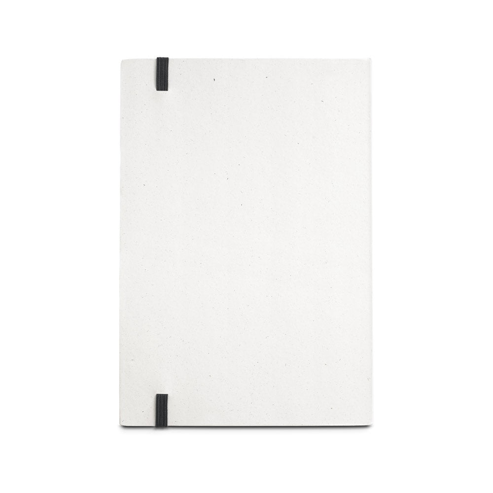 MILKY promotional notebook in black (detail view) with custom logo branding