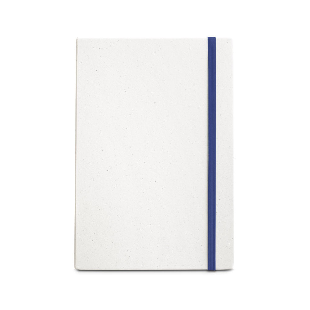 MILKY promotional notebook in blue (detail view) with custom logo branding