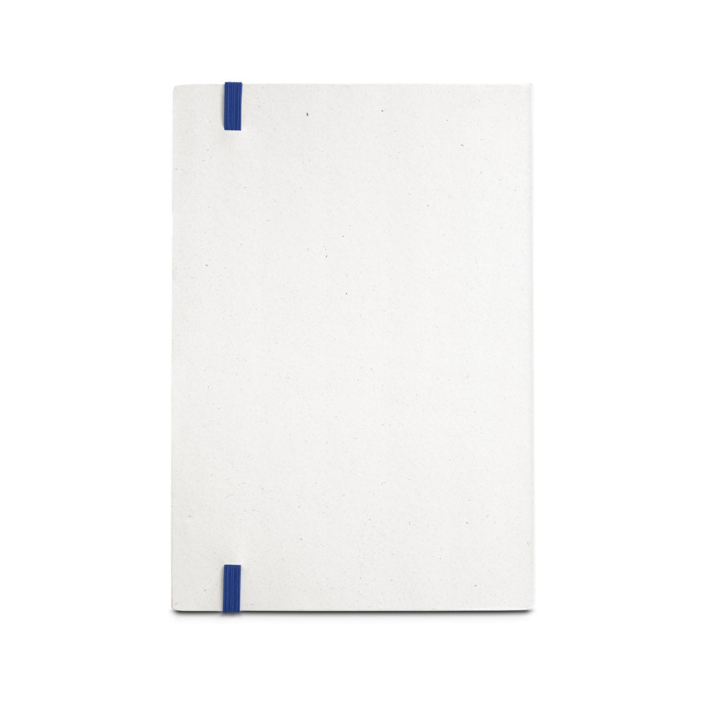 MILKY promotional notebook in blue (detail view) with custom logo branding