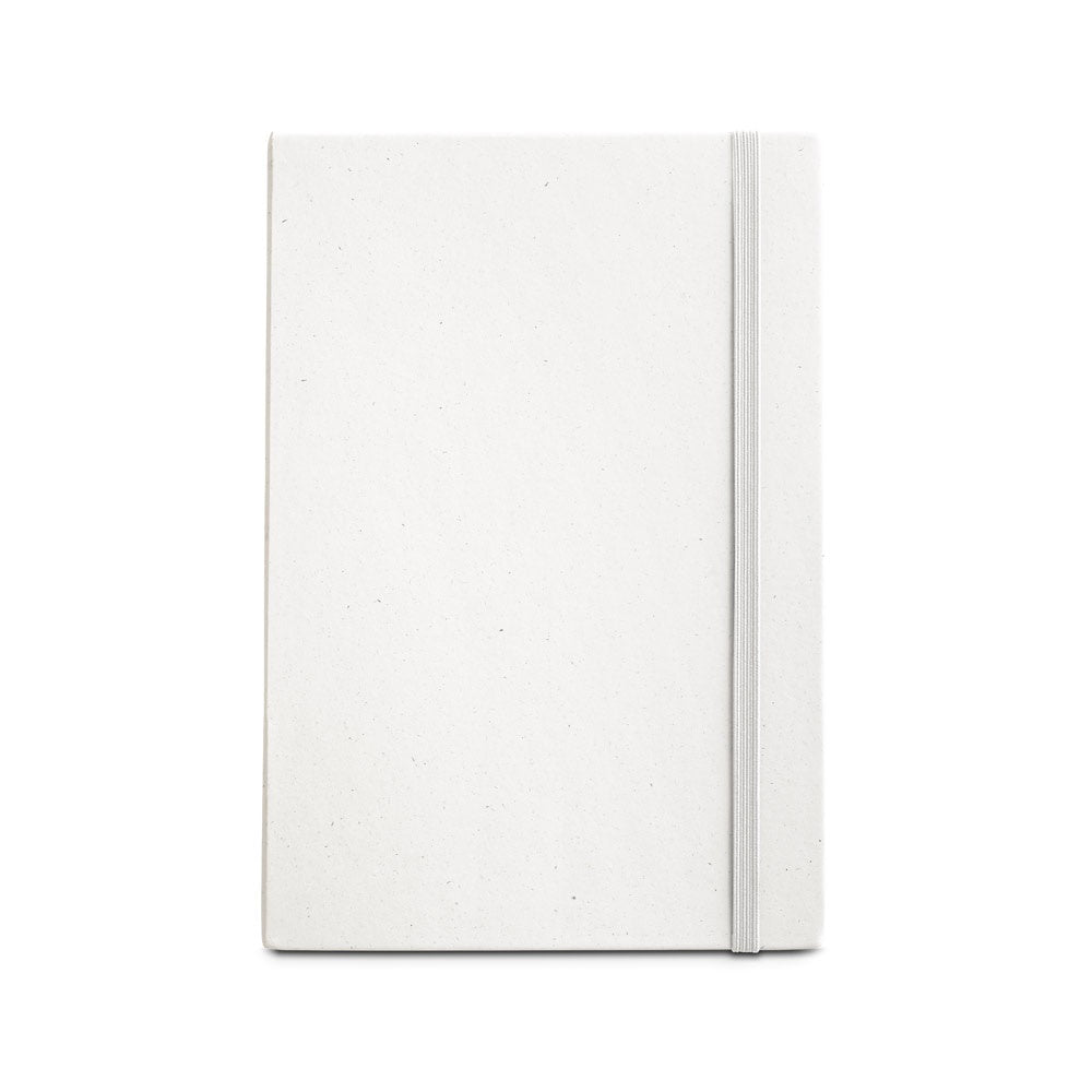 MILKY promotional notebook in white (detail view) with custom logo branding