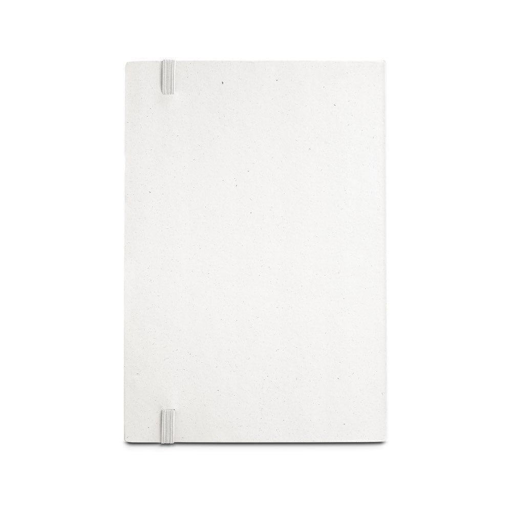 MILKY promotional notebook in white (detail view) with custom logo branding