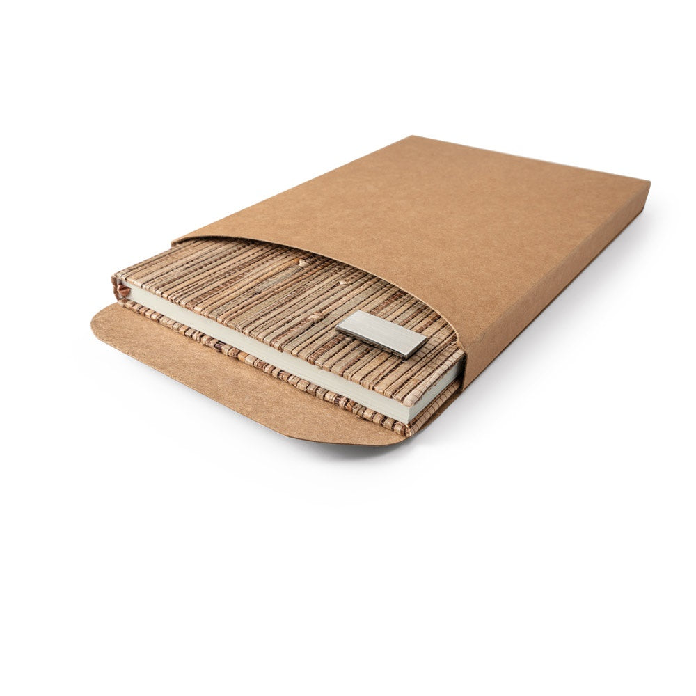 NERUDA promotional notebook in natural (detail view) with custom logo branding