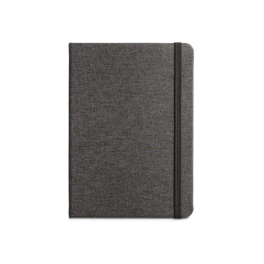 BOYD promotional notebook in black (detail view) with custom logo branding