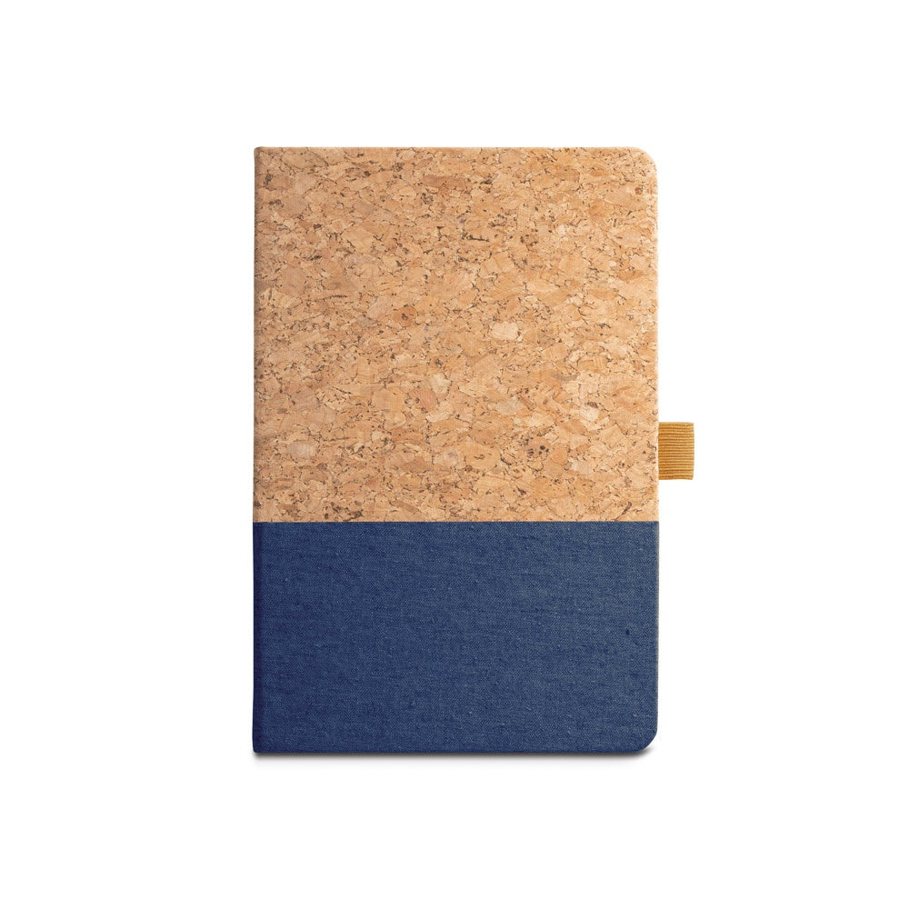KLEE promotional notebook in blue (detail view) with custom logo branding