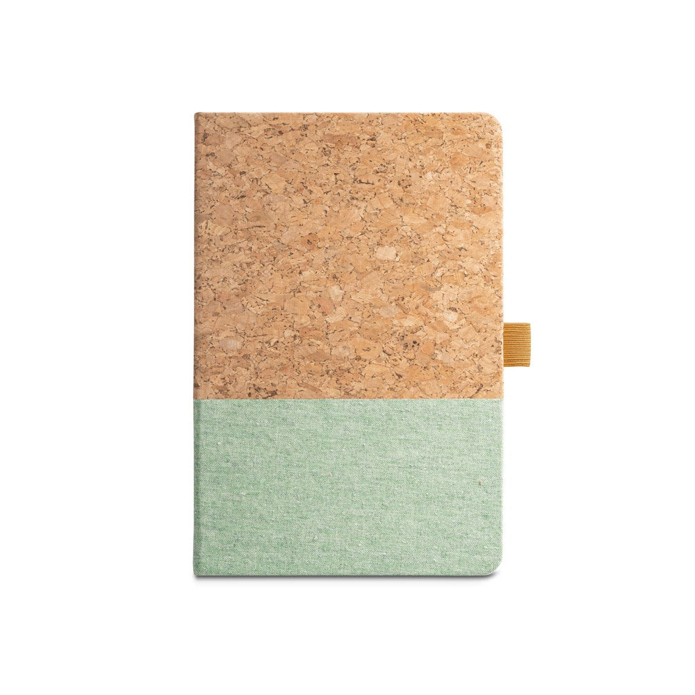 KLEE promotional notebook in light green (detail view) with custom logo branding