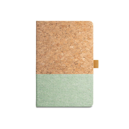 KLEE promotional notebook in light green (detail view) with custom logo branding