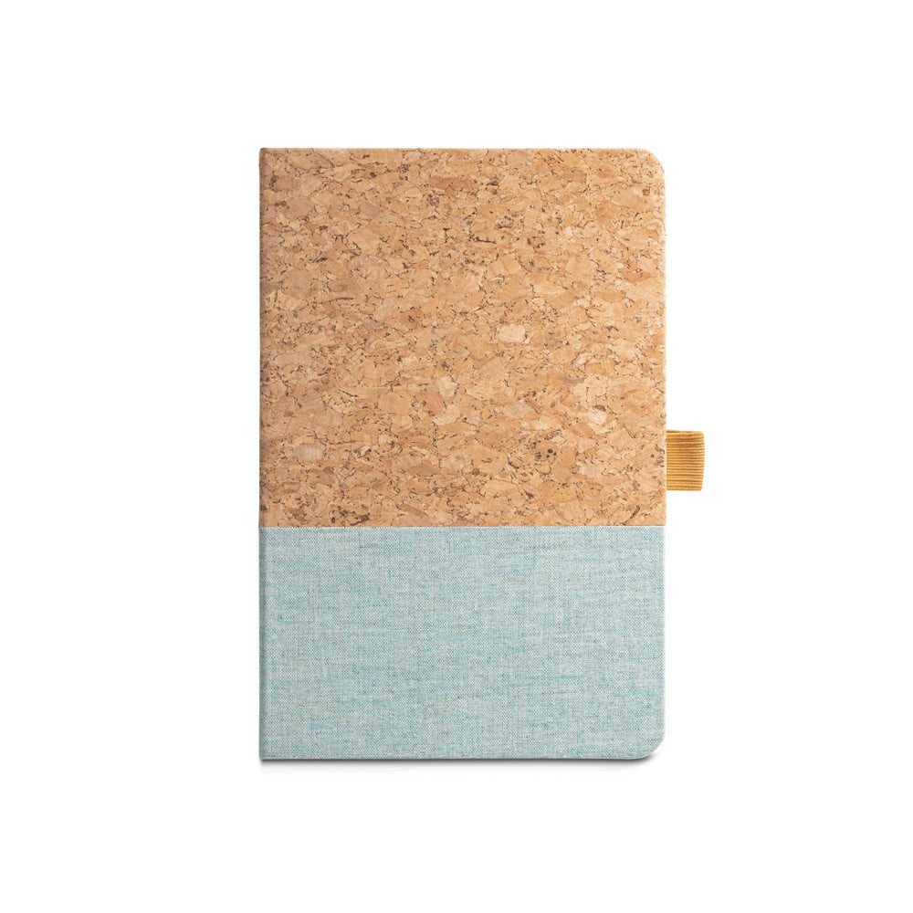 KLEE promotional notebook in light blue (detail view) with custom logo branding