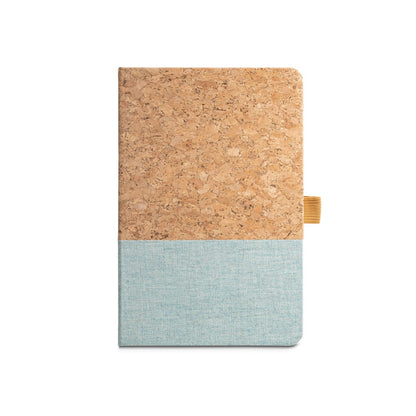 KLEE promotional notebook in light blue (detail view) with custom logo branding