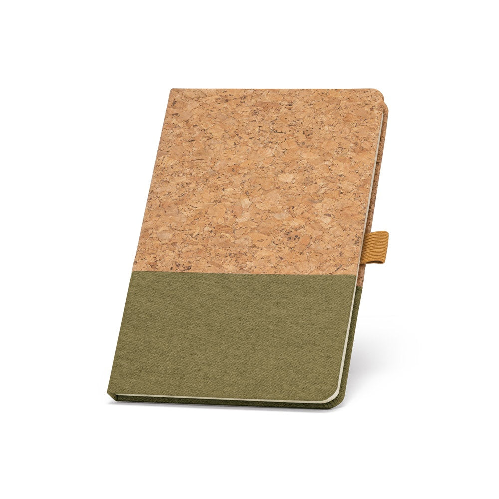 KLEE promotional notebook in dark green with custom logo branding