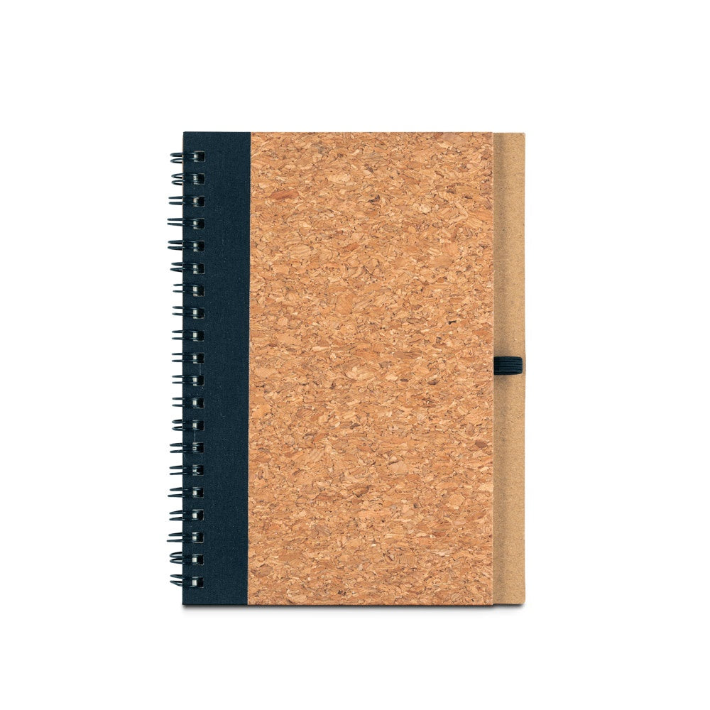 VICENTE promotional notebook in black (detail view) with custom logo branding