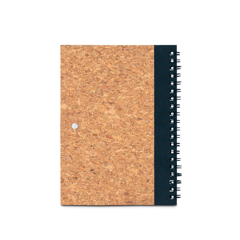 VICENTE promotional notebook in black (detail view) with custom logo branding