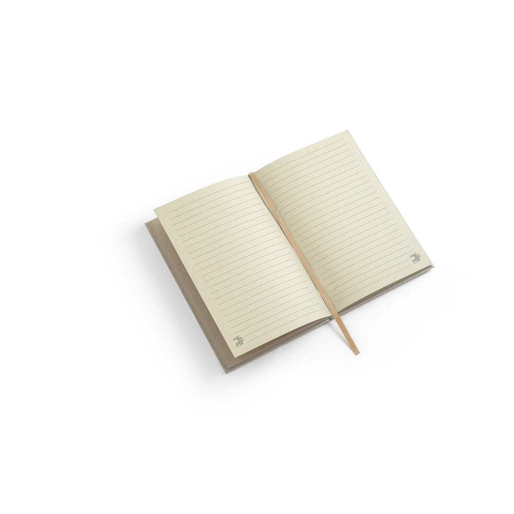 DICKINSON promotional notebook in natural (detail view) with custom logo branding