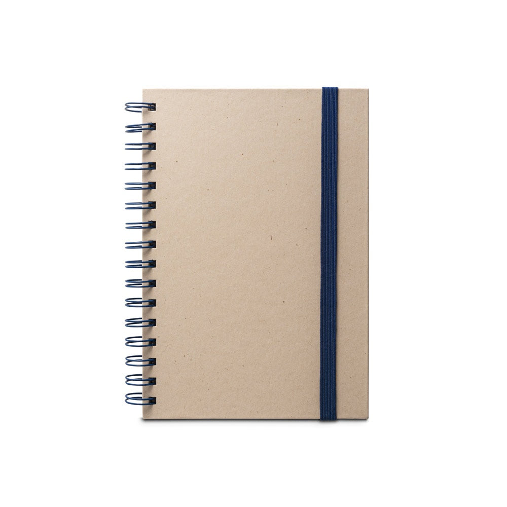 PROUST promotional notebook in blue (detail view) with custom logo branding