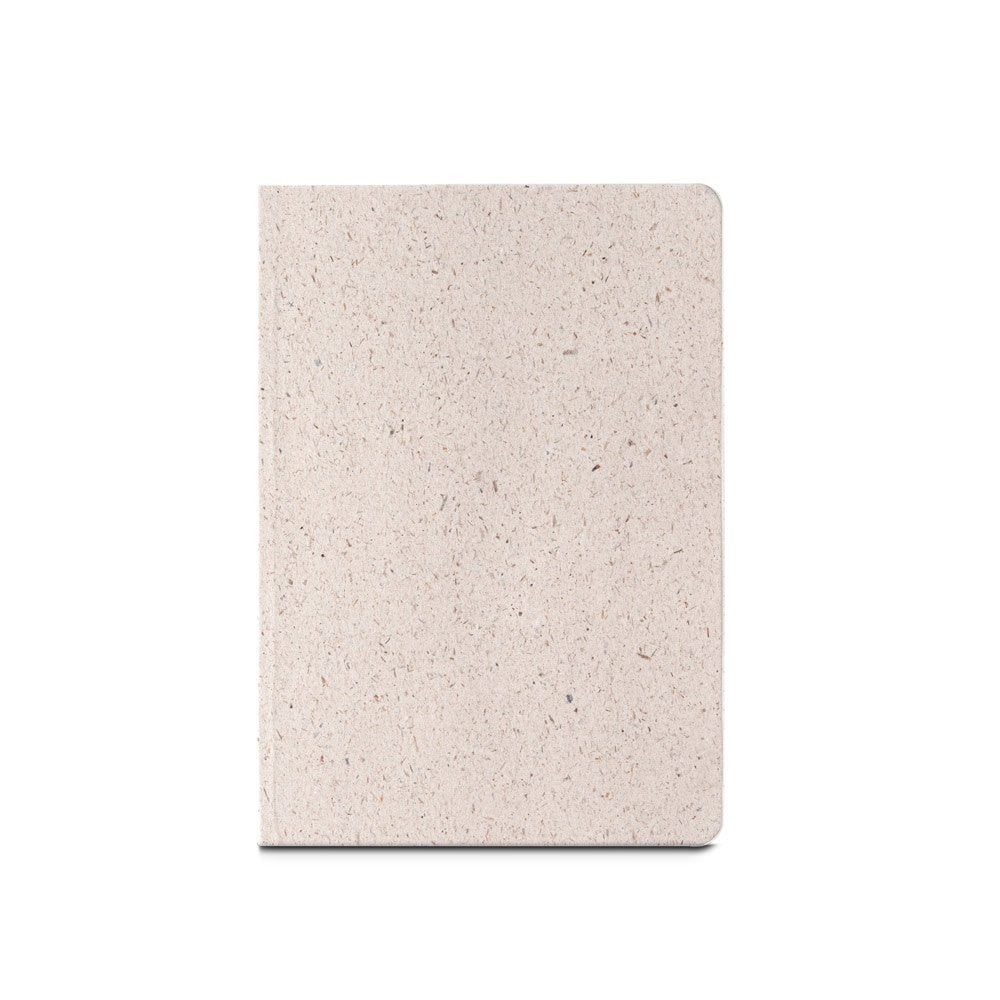 ORGANIC SEMI-RIGID promotional notebook in light natural (detail view) with custom logo branding