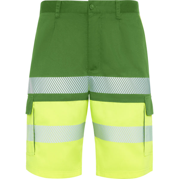 ROLY WRK LADA Unisex high-visibility shorts in garden green/fluor yellow - promotional clothing printed with your company