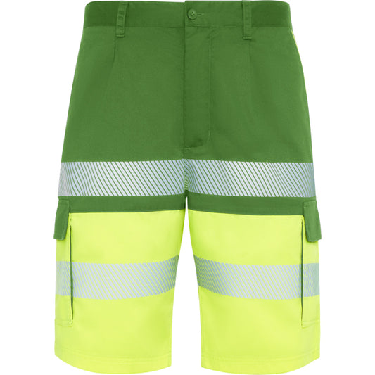 ROLY WRK LADA Unisex high-visibility shorts in garden green/fluor yellow - promotional clothing printed with your company
