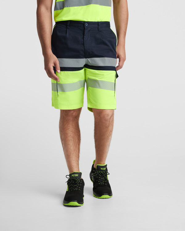 ROLY WRK LADA Unisex high-visibility shorts in lead/fluor yellow - promotional clothing printed with your company logo
