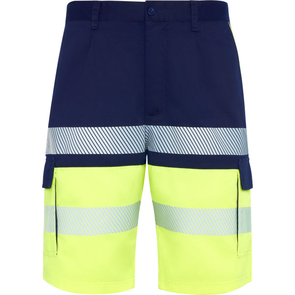 ROLY WRK LADA Unisex high-visibility shorts in navy blue/fluor yellow - promotional clothing printed with your company logo