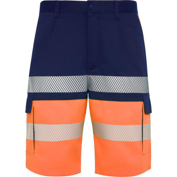 ROLY WRK LADA Unisex high-visibility shorts in navy blue/fluor orange - promotional clothing printed with your company logo