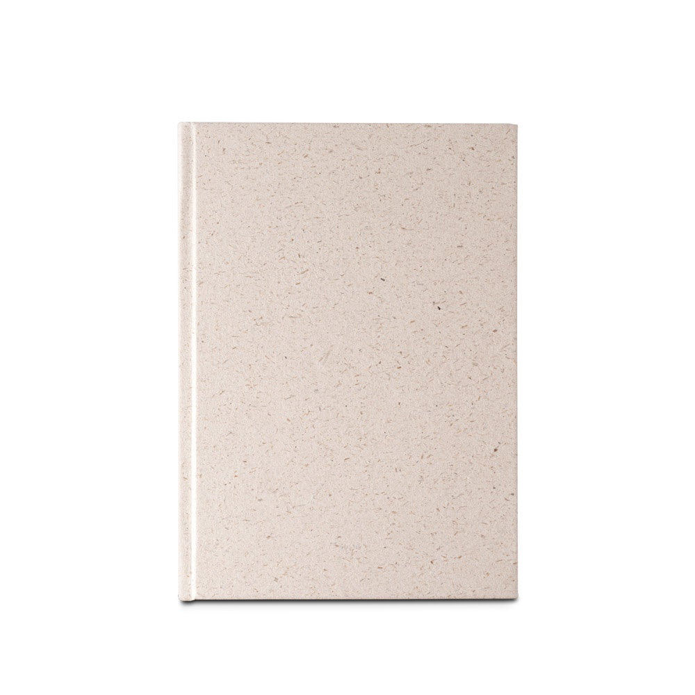 ORGANIC RIGID promotional notebook in light natural (detail view) with custom logo branding