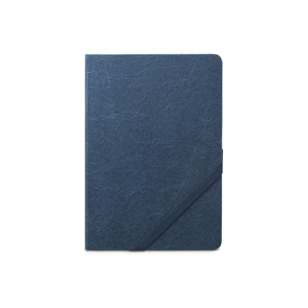 HUXLEY promotional notebook in blue (detail view) with custom logo branding