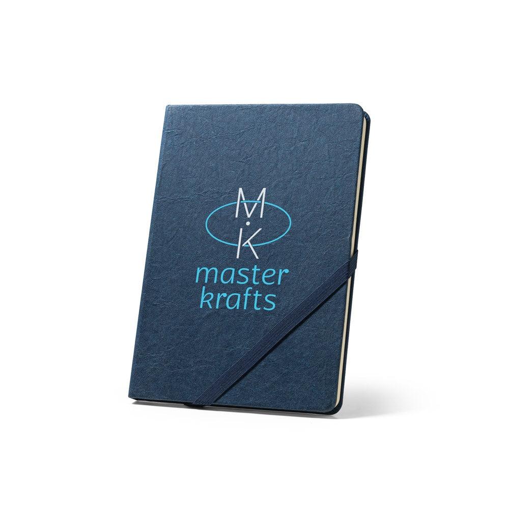 HUXLEY promotional notebook in blue with custom logo branding