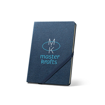 HUXLEY promotional notebook in blue with custom logo branding