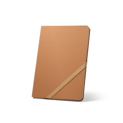 HUXLEY promotional notebook in light brown with custom logo branding