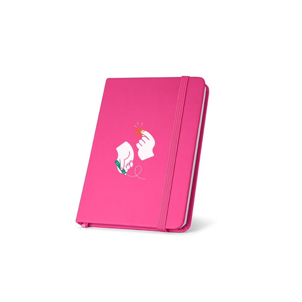 MEYER promotional notebook in pink with custom logo branding