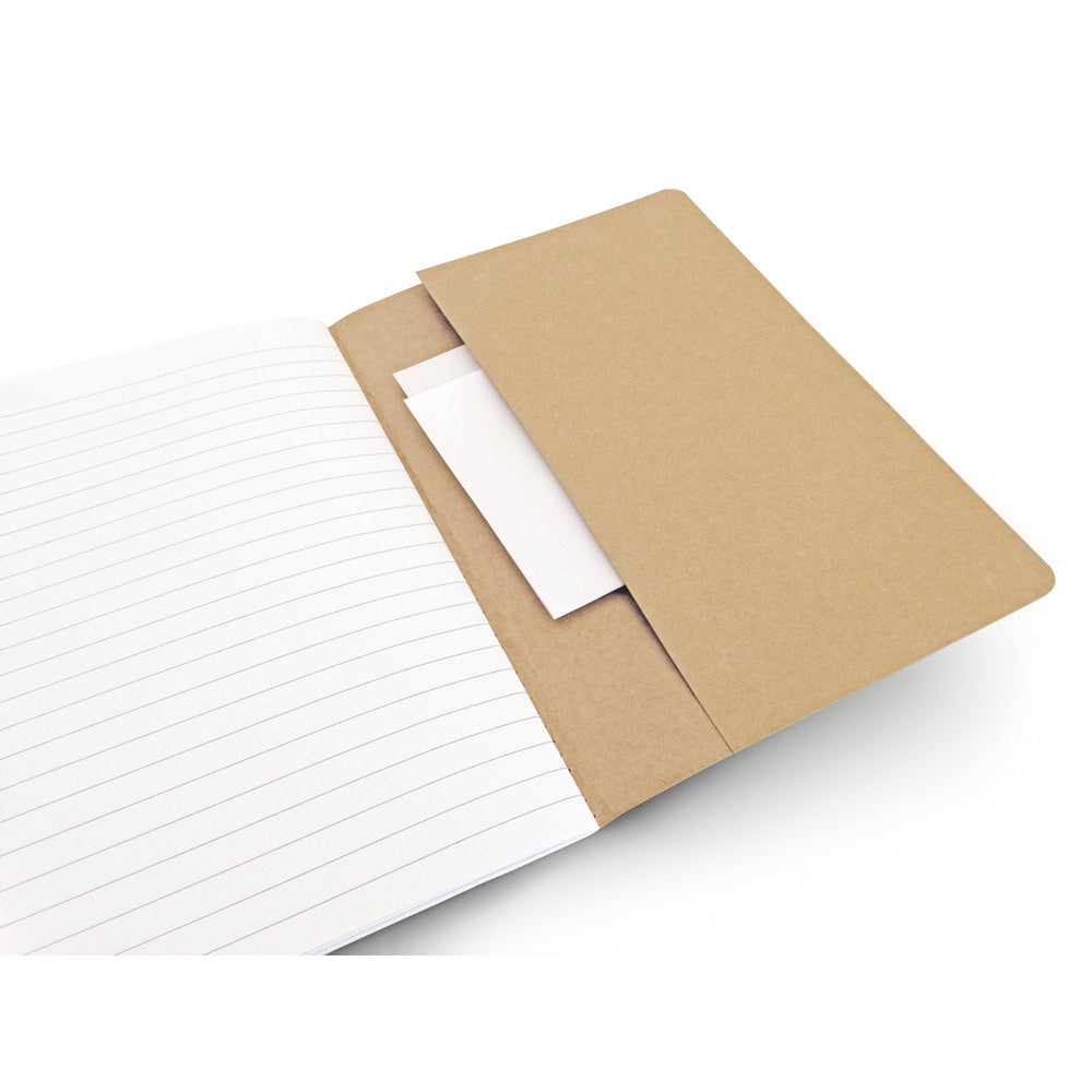 KOSTOVA promotional notebook in natural (detail view) with custom logo branding