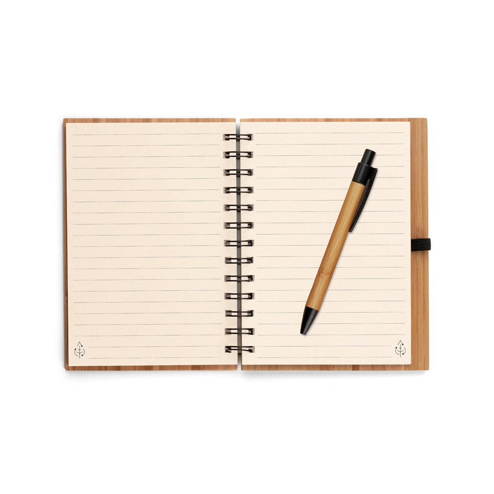 DICKENS A5 promotional notebook in natural (detail view) with custom logo branding