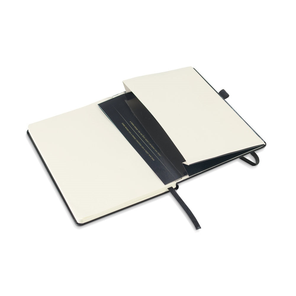 TWAIN promotional notebook in black (detail view) with custom logo branding