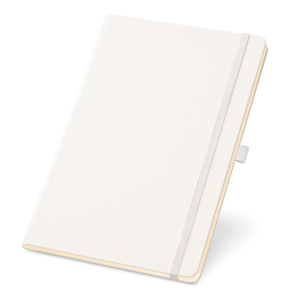 TWAIN promotional notebook in white with custom logo branding
