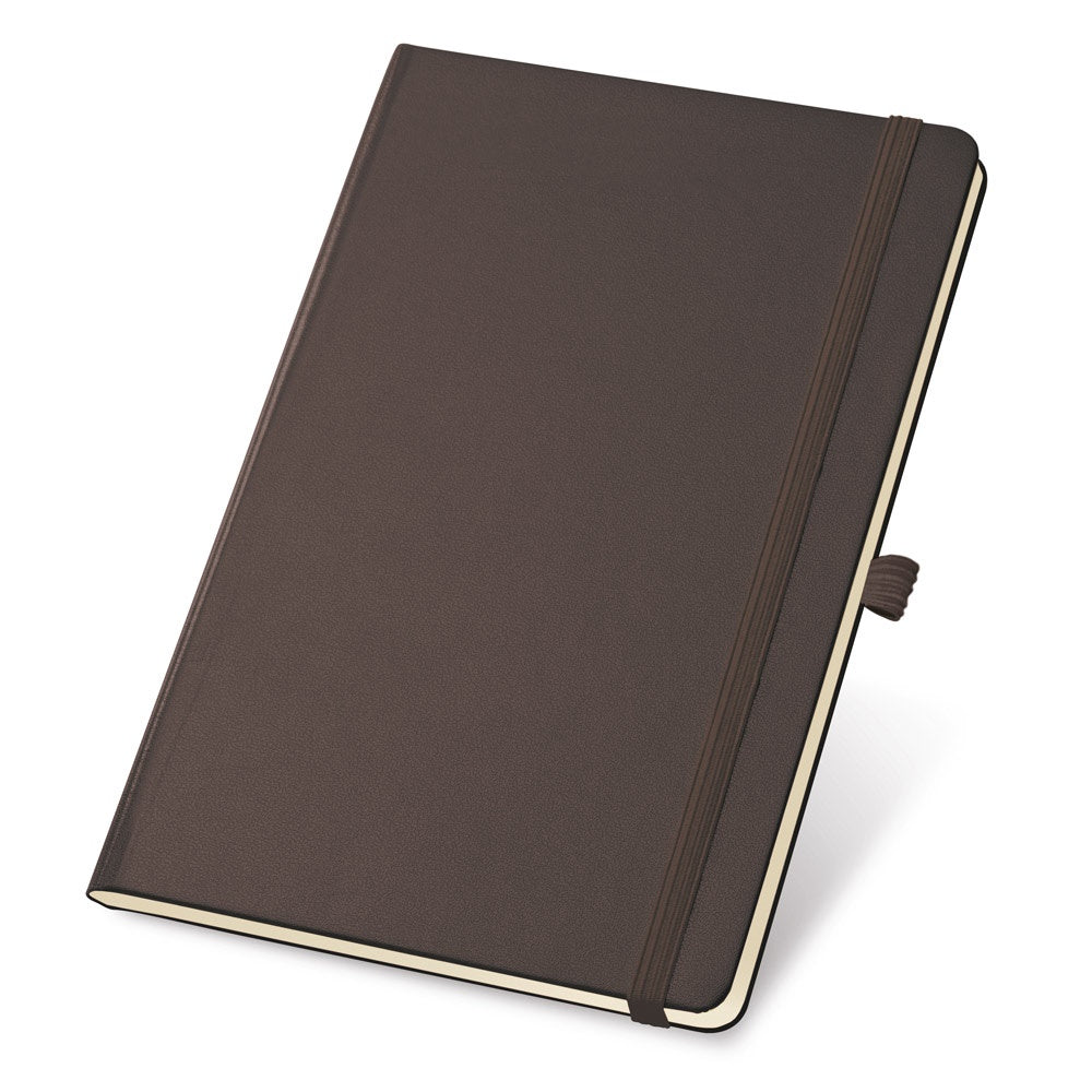 TWAIN promotional notebook in dark brown with custom logo branding