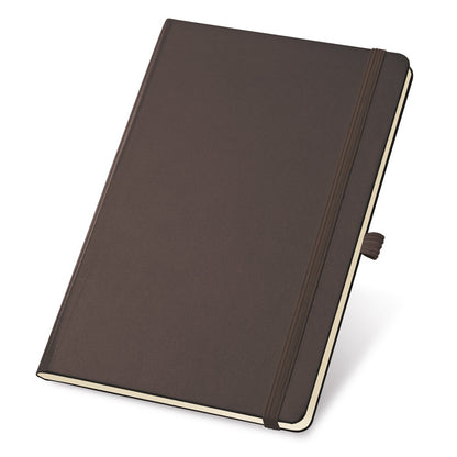 TWAIN promotional notebook in dark brown with custom logo branding