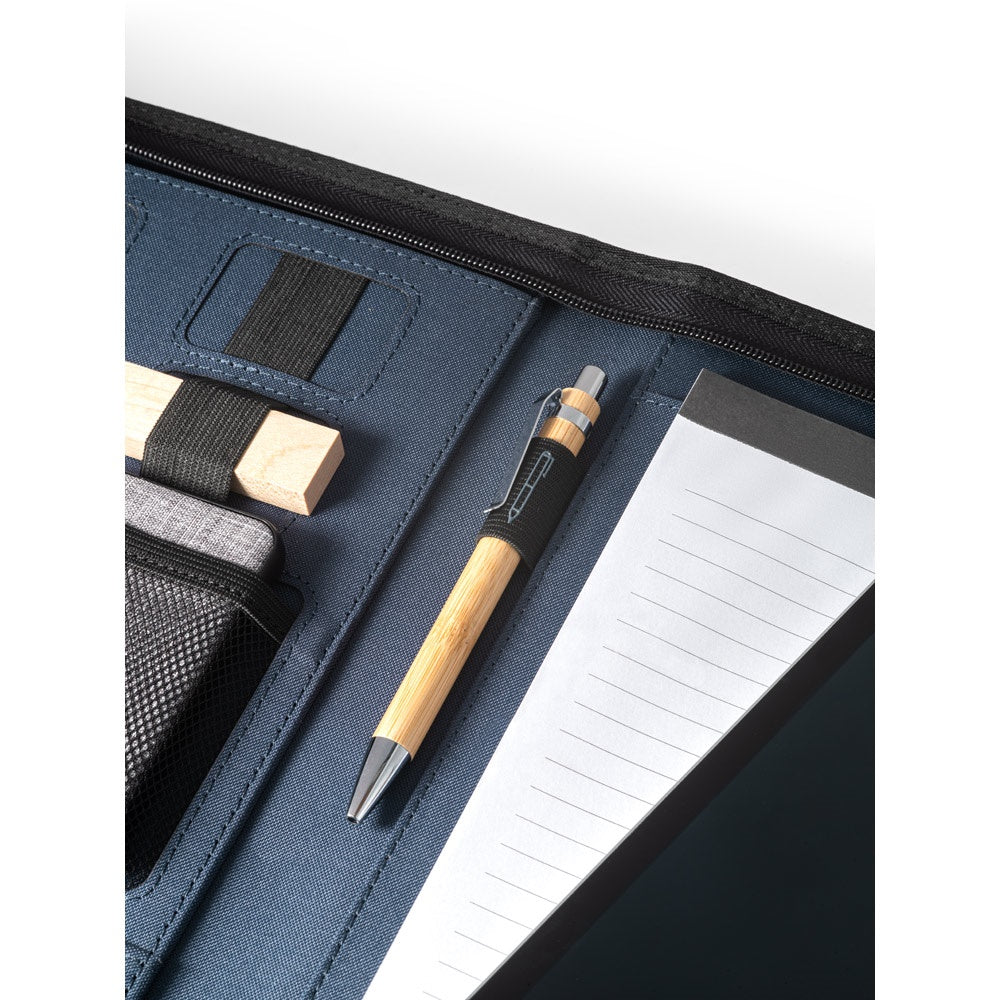 EMERGE FOLDER promotional document folder in blue (detail view) with custom logo branding